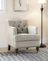 Safavieh Colin Tufted Club Chair With Brass Nail Heads Ecru and Cherry Mahogany  Feature