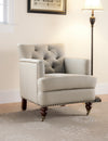 Safavieh Colin Tufted Club Chair With Brass Nail Heads Ecru and Cherry Mahogany Furniture Main