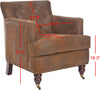 Safavieh Colin Tufted Club Chair With Brass Nail Heads Brown and Cherry Mahogany Furniture 