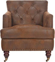 Safavieh Colin Tufted Club Chair With Brass Nail Heads Brown and Cherry Mahogany Furniture main image