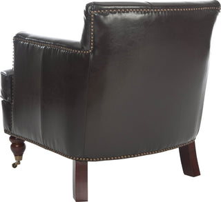 Safavieh Colin Tufted Club Chair With Brass Nail Heads Brown and Cherry Mahogany Furniture 