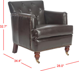 Safavieh Colin Tufted Club Chair With Brass Nail Heads Brown and Cherry Mahogany Furniture 