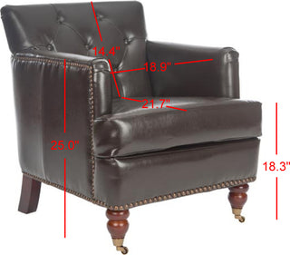 Safavieh Colin Tufted Club Chair With Brass Nail Heads Brown and Cherry Mahogany Furniture 