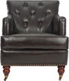 Safavieh Colin Tufted Club Chair With Brass Nail Heads Brown and Cherry Mahogany Furniture main image