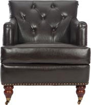 Safavieh Colin Tufted Club Chair With Brass Nail Heads Brown and Cherry Mahogany Furniture main image