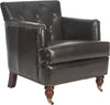 Safavieh Colin Tufted Club Chair With Brass Nail Heads Brown and Cherry Mahogany Furniture 