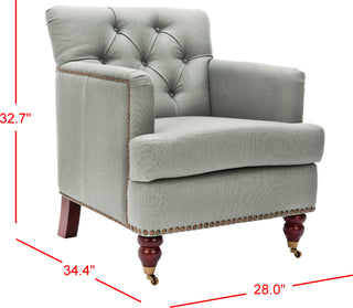 Safavieh Colin Tufted Club Chair With Brass Nail Heads Sea Mist and Cherry Mahogany Furniture 