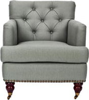 Safavieh Colin Tufted Club Chair With Brass Nail Heads Sea Mist and Cherry Mahogany Furniture main image