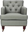 Safavieh Colin Tufted Club Chair With Brass Nail Heads Sea Mist and Cherry Mahogany Furniture Main