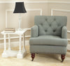 Safavieh Colin Tufted Club Chair With Brass Nail Heads Sea Mist and Cherry Mahogany  Feature