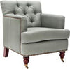 Safavieh Colin Tufted Club Chair With Brass Nail Heads Sea Mist and Cherry Mahogany Furniture 