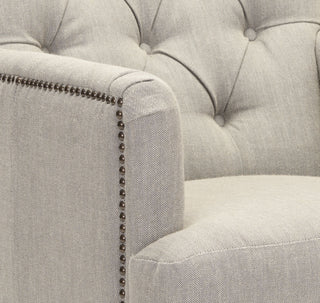 Safavieh Colin Tufted Club Chair With Brass Nail Heads Stone and Grey White Wash Furniture 