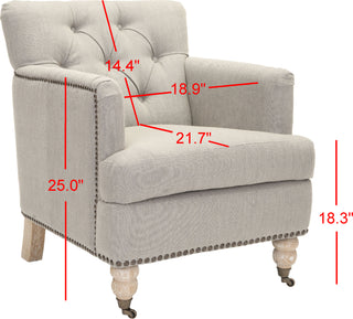 Safavieh Colin Tufted Club Chair With Brass Nail Heads Stone and Grey White Wash Furniture 