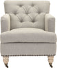 Safavieh Colin Tufted Club Chair With Brass Nail Heads Stone and Grey White Wash Furniture main image