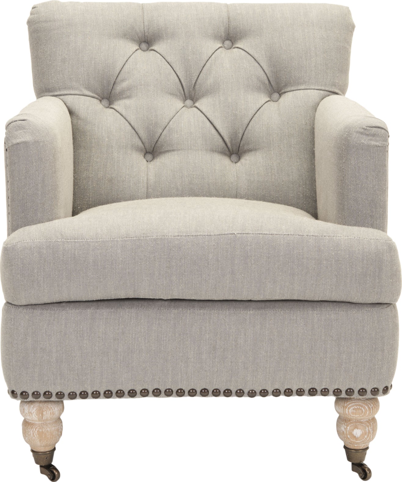 Safavieh Colin Tufted Club Chair With Brass Nail Heads Stone and Grey White Wash Furniture main image