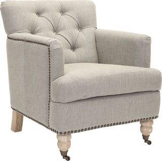 Safavieh Colin Tufted Club Chair With Brass Nail Heads Stone and Grey White Wash Furniture 