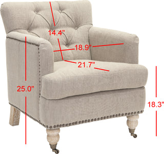 Safavieh Colin Tufted Club Chair With Brass Nail Heads Taupe and White Wash Furniture 