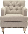 Safavieh Colin Tufted Club Chair With Brass Nail Heads Taupe and White Wash Furniture main image