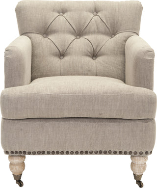 Safavieh Colin Tufted Club Chair With Brass Nail Heads Taupe and White Wash Furniture main image