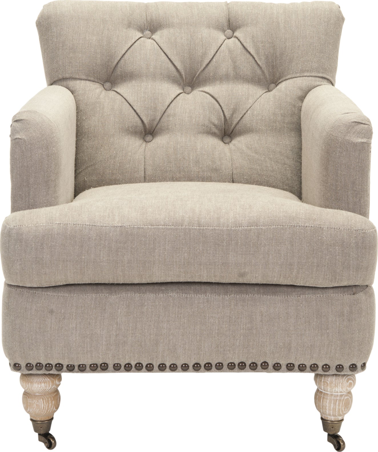 Safavieh Colin Tufted Club Chair With Brass Nail Heads Taupe and White Wash Furniture main image