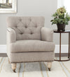 Safavieh Colin Tufted Club Chair With Brass Nail Heads Taupe and White Wash Furniture  Feature