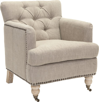 Safavieh Colin Tufted Club Chair With Brass Nail Heads Taupe and White Wash Furniture 