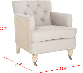 Safavieh Colin Tufted Club Chair With Brass Nail Heads Taupe and Beige White Wash Furniture 