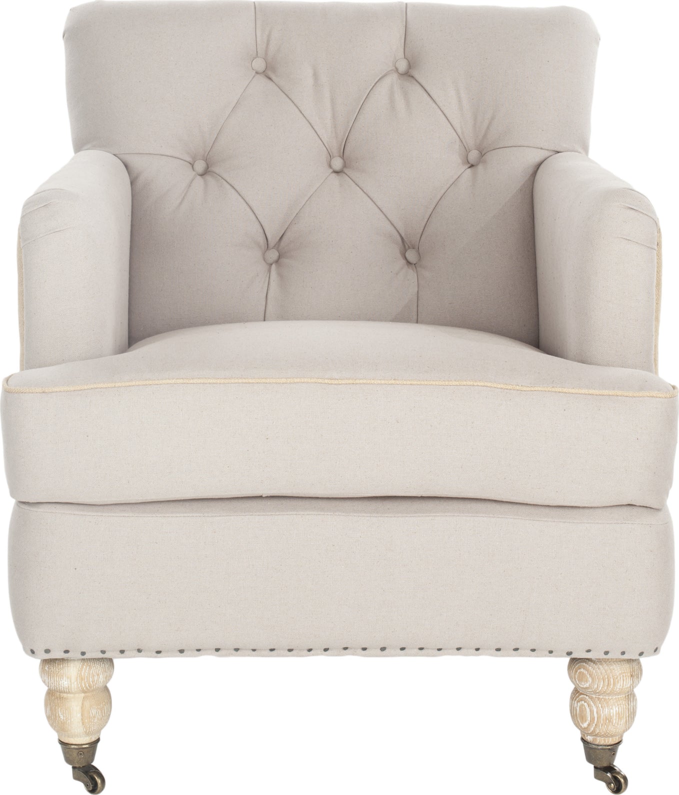 Safavieh Colin Tufted Club Chair With Brass Nail Heads Taupe and Beige White Wash Furniture main image