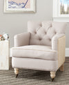 Safavieh Colin Tufted Club Chair With Brass Nail Heads Taupe and Beige White Wash  Feature