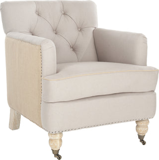 Safavieh Colin Tufted Club Chair With Brass Nail Heads Taupe and Beige White Wash Furniture 