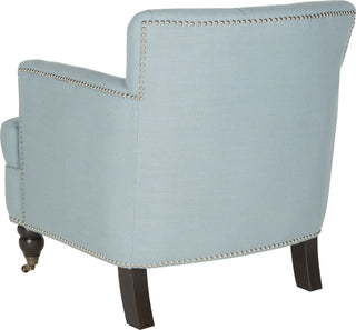 Safavieh Colin Tufted Club Chair With Brass Nail Heads Sky Blue and Dark Brown Furniture 