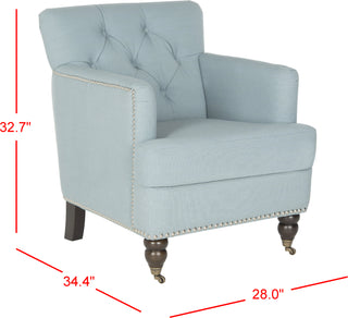 Safavieh Colin Tufted Club Chair With Brass Nail Heads Sky Blue and Dark Brown Furniture 