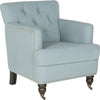 Safavieh Colin Tufted Club Chair With Brass Nail Heads Sky Blue and Dark Brown Furniture 