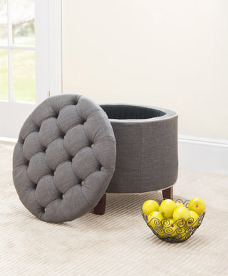 Safavieh Amelia Tufted Storage Ottoman Charcoal and Cherry Mahogany Furniture 