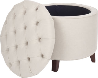 Safavieh Amelia Tufted Storage Ottoman Taupe and Cherry Mahogany Furniture 