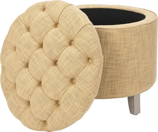 Safavieh Amelia Tufted Storage Ottoman Gold and Distressed Grey Furniture 