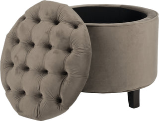 Safavieh Amelia Tufted Storage Ottoman Mushroom Taupe and Espresso Furniture 