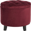 Safavieh Amelia Tufted Storage Ottoman Red Velvet and Espresso Furniture main image