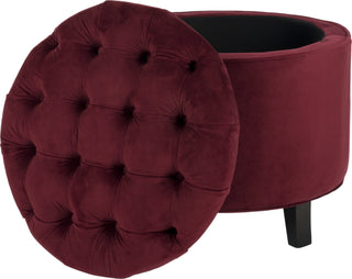 Safavieh Amelia Tufted Storage Ottoman Red Velvet and Espresso Furniture 