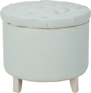 Safavieh Amelia Tufted Storage Ottoman Robins Egg Blue and Ivory Furniture main image