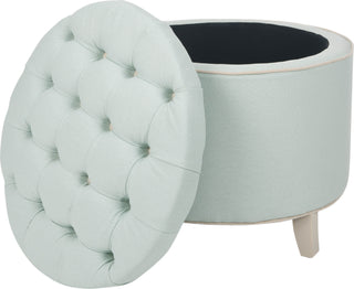 Safavieh Amelia Tufted Storage Ottoman Robins Egg Blue and Ivory Furniture 