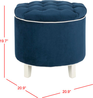 Safavieh Amelia Tufted Storage Ottoman Navy and Eggshell Furniture 