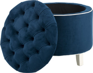 Safavieh Amelia Tufted Storage Ottoman Navy and Eggshell Furniture 