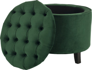 Safavieh Amelia Tufted Storage Ottoman Emerald and Espresso Furniture 