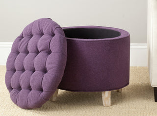 Safavieh Amelia Tufted Storage Ottoman Plum and Pickled Oak Furniture  Feature