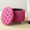 Safavieh Amelia Tufted Storage Ottoman Berry and Pickled Oak Furniture  Feature