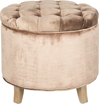 Safavieh Amelia Tufted Storage Ottoman Mink Brown and Pickled Oak Furniture main image