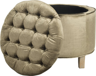 Safavieh Amelia Tufted Storage Ottoman Antique Sage and Pickled Oak Furniture 