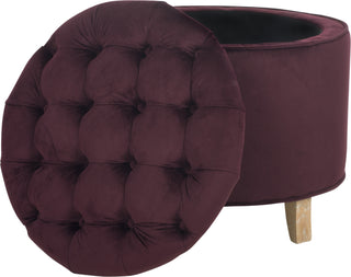 Safavieh Amelia Tufted Storage Ottoman Bordeaux and Pickled Oak Furniture 