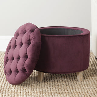 Safavieh Amelia Tufted Storage Ottoman Bordeaux and Pickled Oak Furniture  Feature